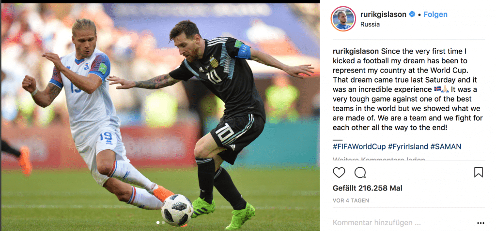 Rurik Gislason mit der Nummer 19 im Island Trikot 2018. (Quelle: Instagram)
