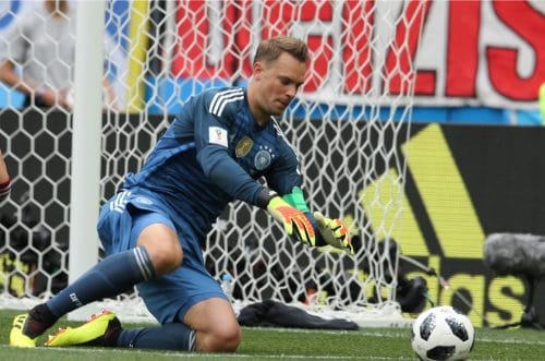 Manuel Neuer mit der Rückennummer 1 beim 1.WM-Spiel gegen Mexiko am 17.6.2018 (Marco Iacobucci EPP / Shutterstock.com)