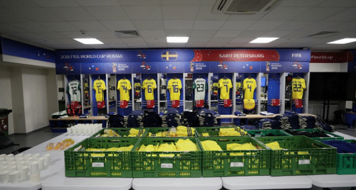 Ein Blick in die Kabine der Schweden vor einem WM-Spiel 2018.