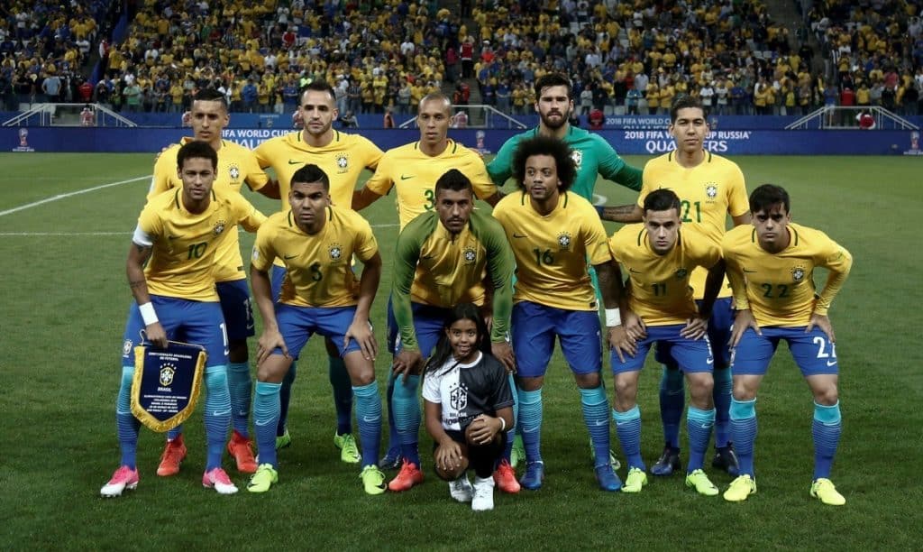 Brasilien Nationalmannschaft vor dem südamerikanischen Qualifikationsspiels gegen Chile für die FIFA Fussball-Weltmeisterschaft Katar 2022 im Maracana-Stadion in Rio de Janeiro, Brasilien, am 24. März 2022. (Foto: CARL DE SOUZA / AFP)