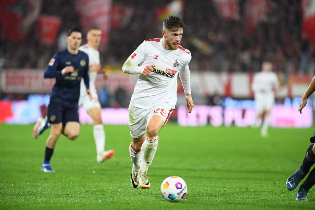 Jan Thielmann beim Bundesligaspiel 1. FC Koeln gegen 1.FCV Mainz 05 im Rhein Energie Stadion im Dezember 2023 (Foto Depositphotos)